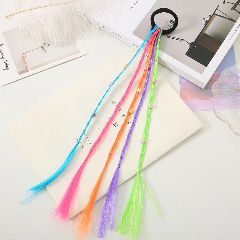 Children's Korean style braided wig and hair tie set with round bead love plum blossom pattern