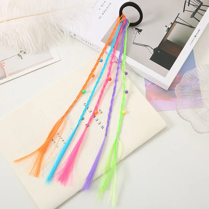 Children's Korean style braided wig and hair tie set with round bead love plum blossom pattern