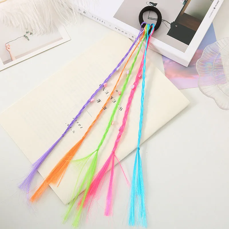 Children's Korean style braided wig and hair tie set with round bead love plum blossom pattern