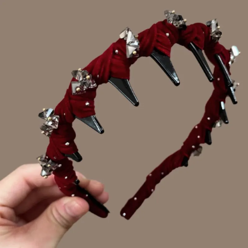 French velvet crystal hairband with high-head non-slip design in wine red, black, coffee colour options