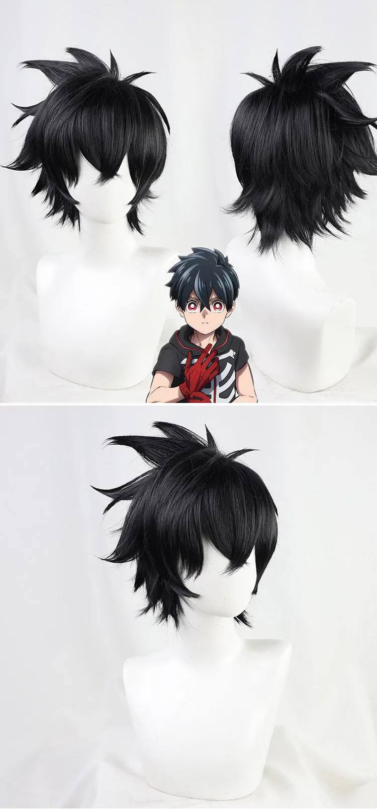Rixia Xia Yu Incident cosplay wig in black with natural wave pattern on one-size cap