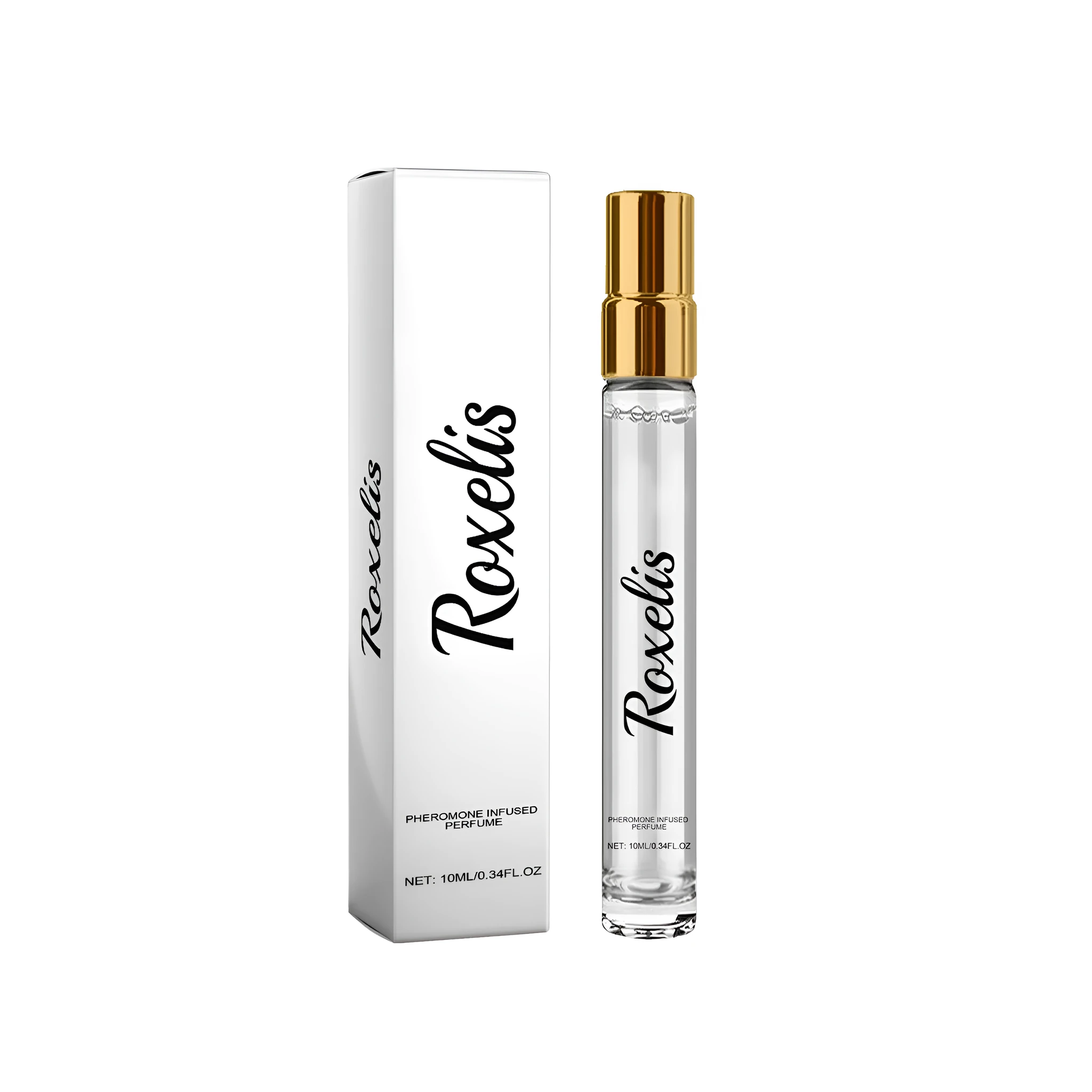 Pheromone infused perfume bottle with fruit and floral extracts, 12cm tall