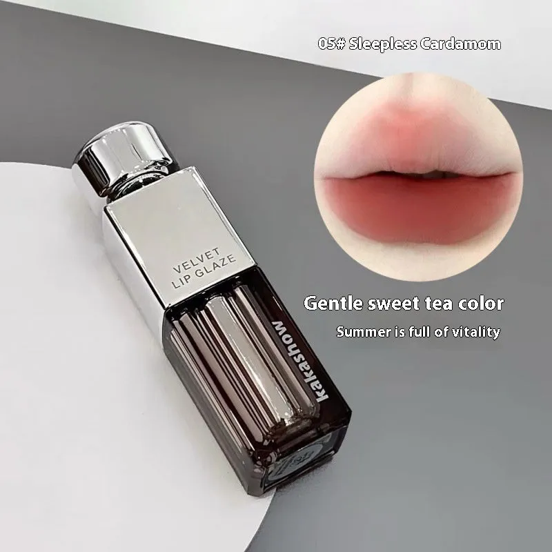 Kakashow matte velvet lip paint in six colour options showing 1.8g size