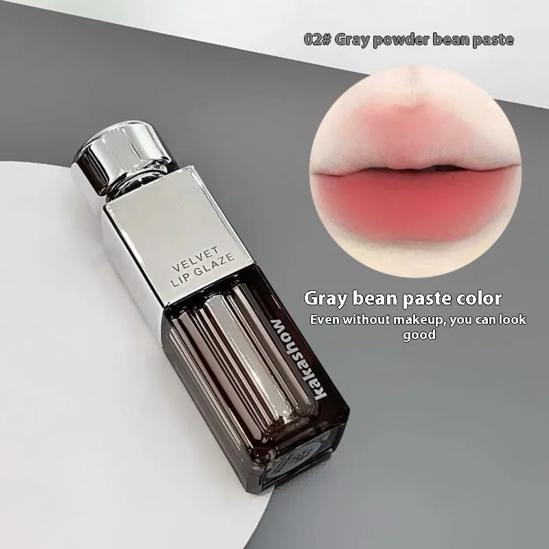 Kakashow matte velvet lip paint in six colour options showing 1.8g size
