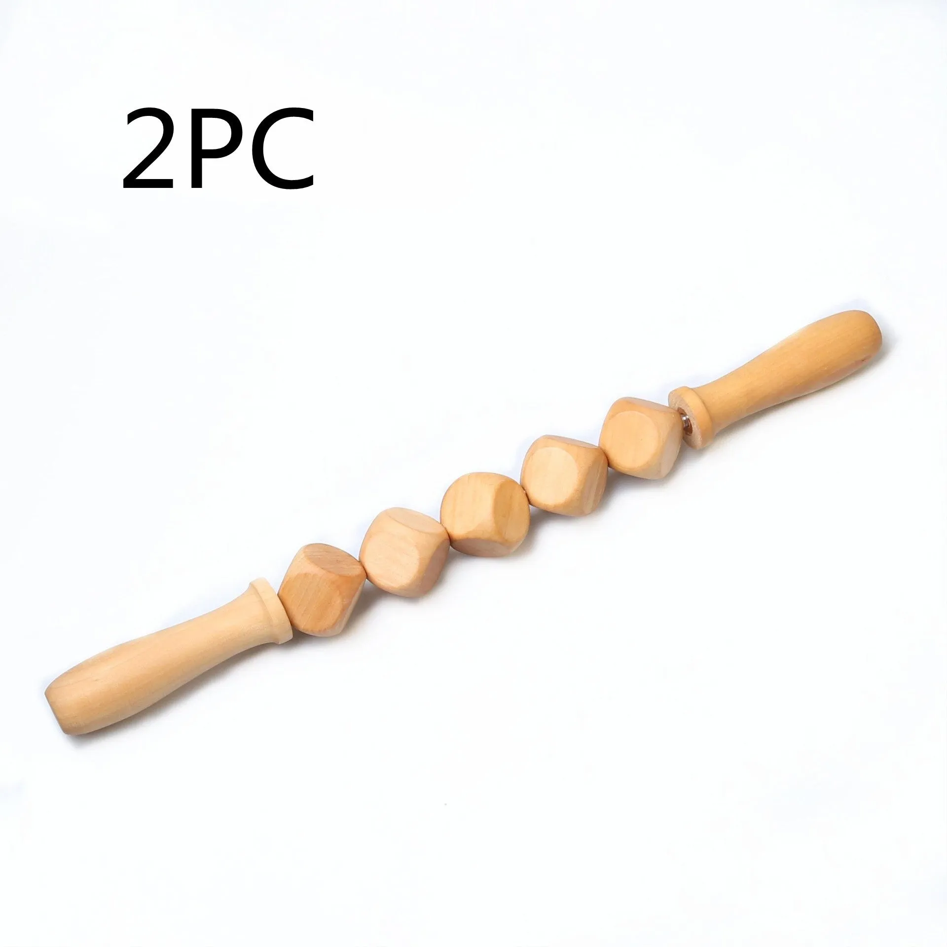 Set of three birch wood anti-cellulite massage hand rollers on a white background