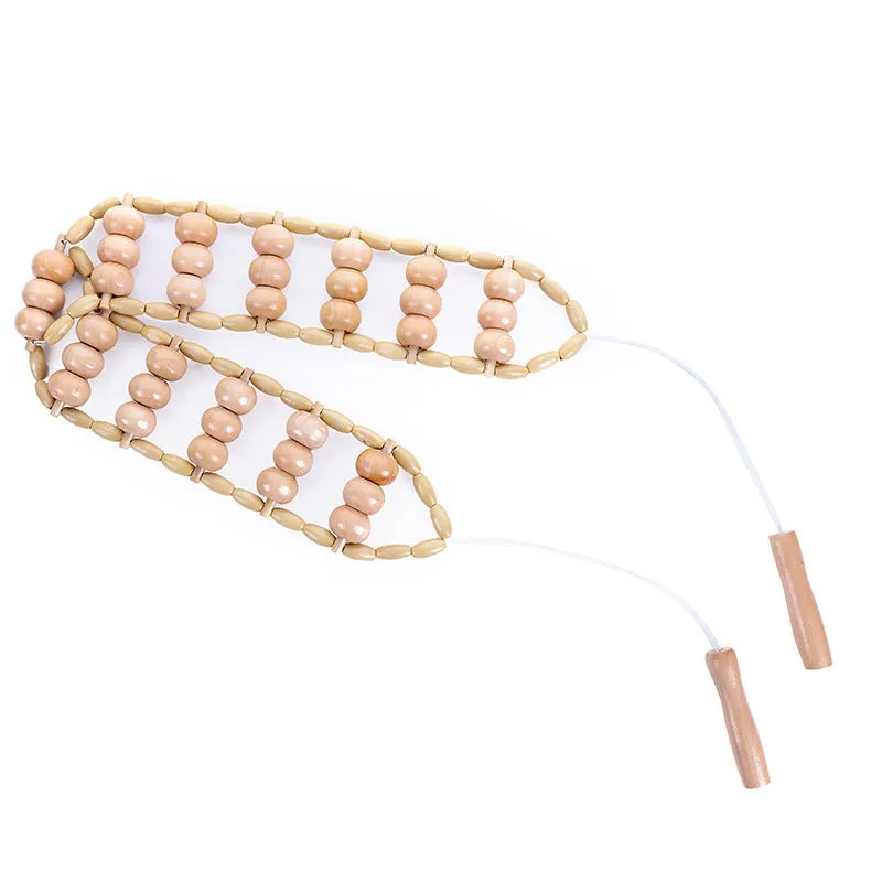 Set of three birch wood anti-cellulite massage hand rollers on a white background