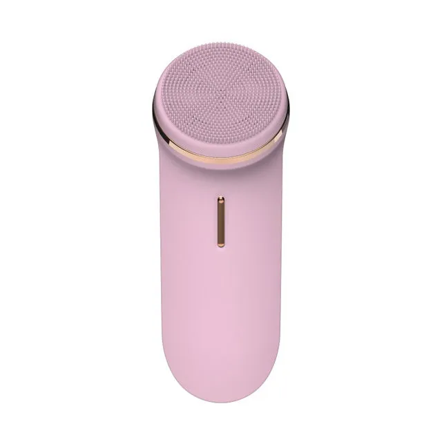 Silicone electric face cleaner in green, compact size 132x50x38mm, with USB charging cable