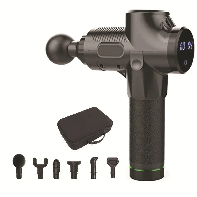 Muscle relaxation massager electric fascia gun with black ABS body, 6 massage heads, 17x24x5 cm, speed 1000-3200 rpm