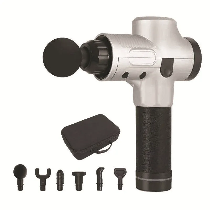Muscle relaxation massager electric fascia gun with black ABS body, 6 massage heads, 17x24x5 cm, speed 1000-3200 rpm