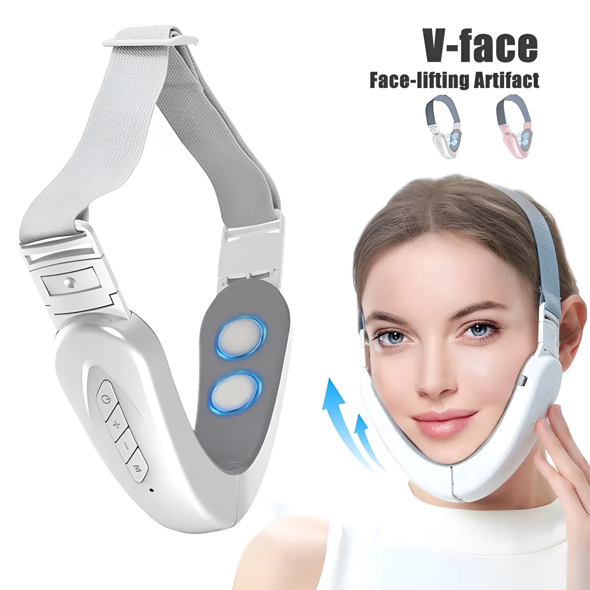 Vibration Massage V Face Beauty Instrument in White with USB-C charging cable in packaging