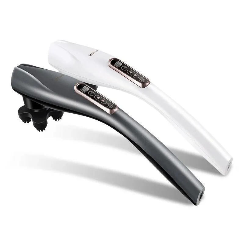 Electric handheld massager with six heads on white background showing body kneading design