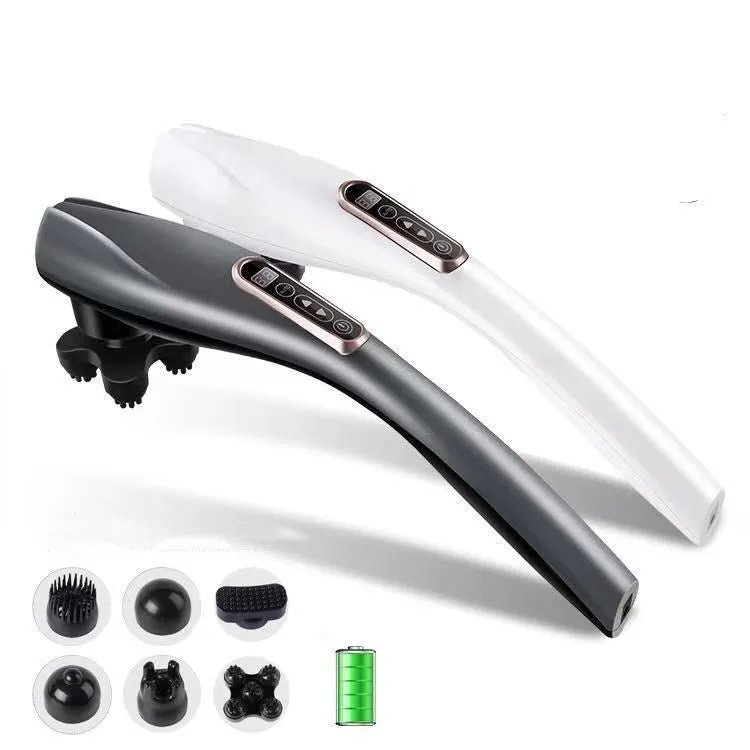 Electric handheld massager with six heads on white background showing body kneading design