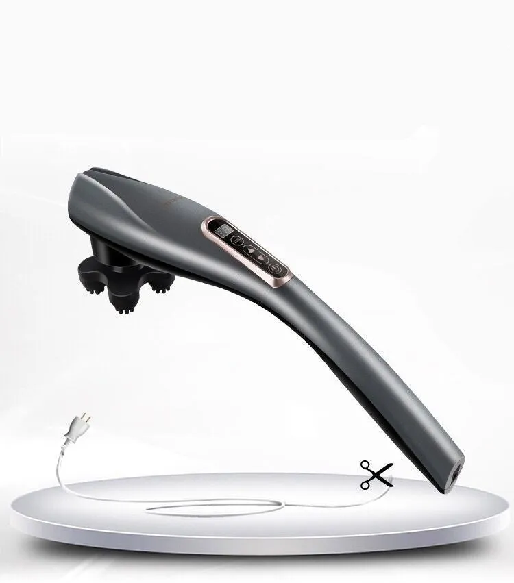Electric handheld massager with six heads on white background showing body kneading design