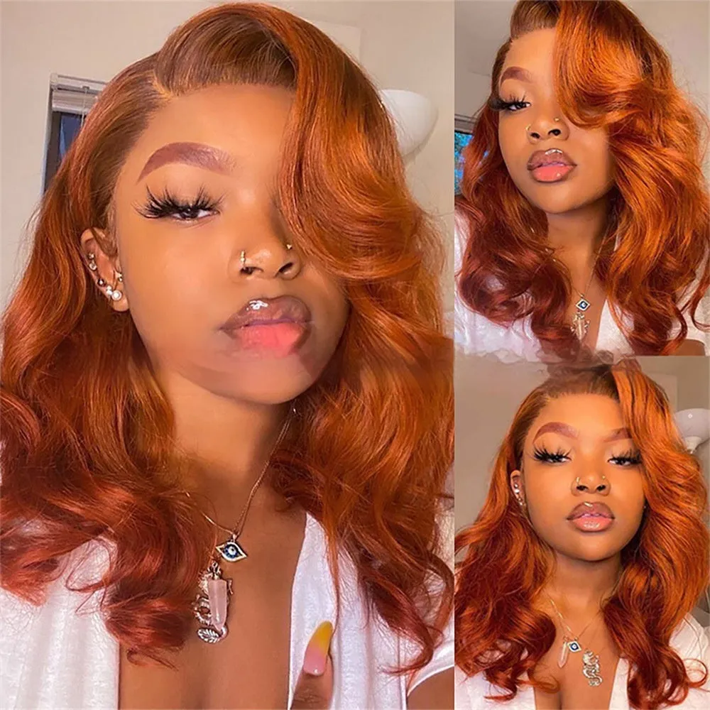 Ginger body wave lace front wig human hair 13x4 headgear orange colour with natural waves