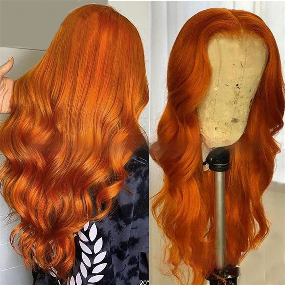 Ginger body wave lace front wig human hair 13x4 headgear orange colour with natural waves