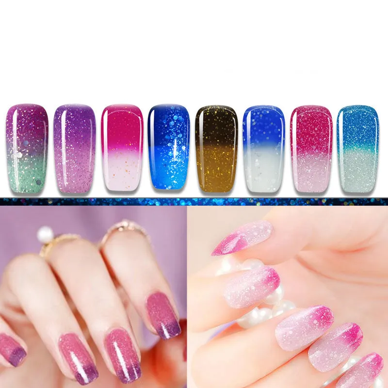 Gradient nail gel glue kit with four 8ml bottles for soak-off gel manicure, gum texture, LED UV lamp cure