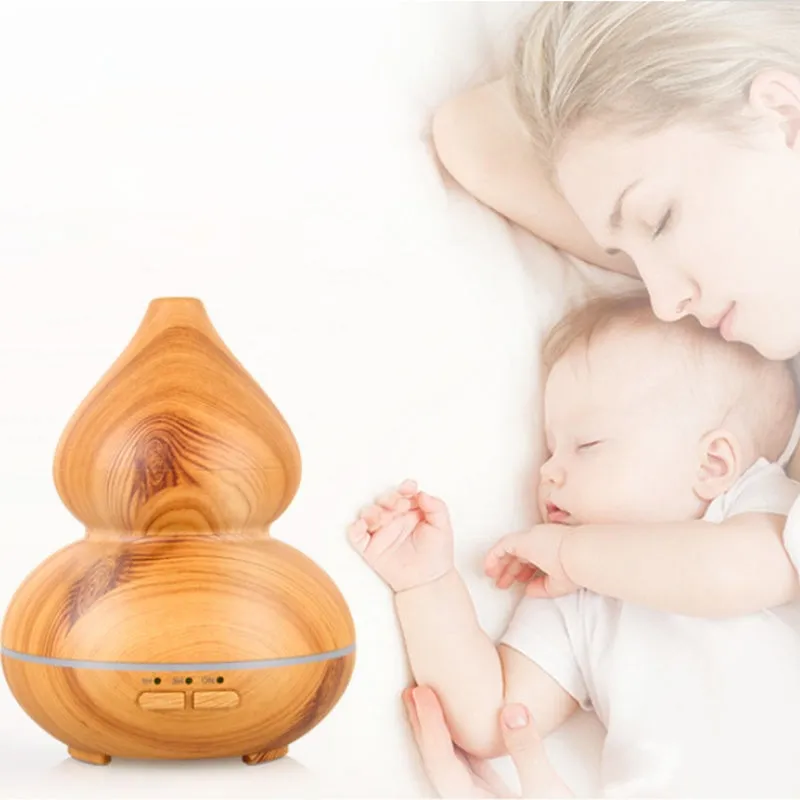 150ml wood grain ultrasonic aromatherapy diffuser with dark wood finish on a table
