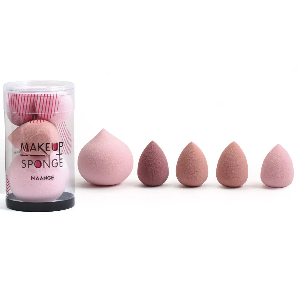 5 pack mini beauty eggs makeup sponges in blue, pink, and purple with multi-surface design