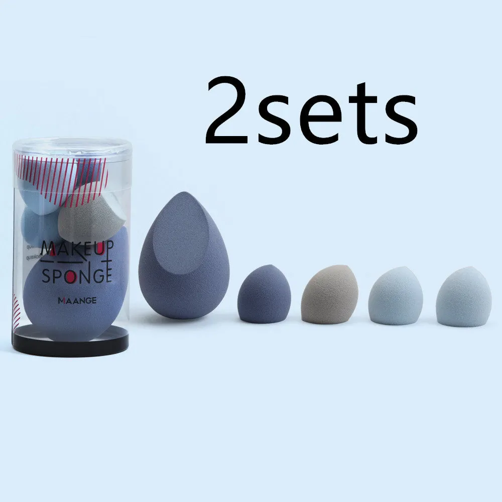 5 pack mini beauty eggs makeup sponges in blue, pink, and purple with multi-surface design