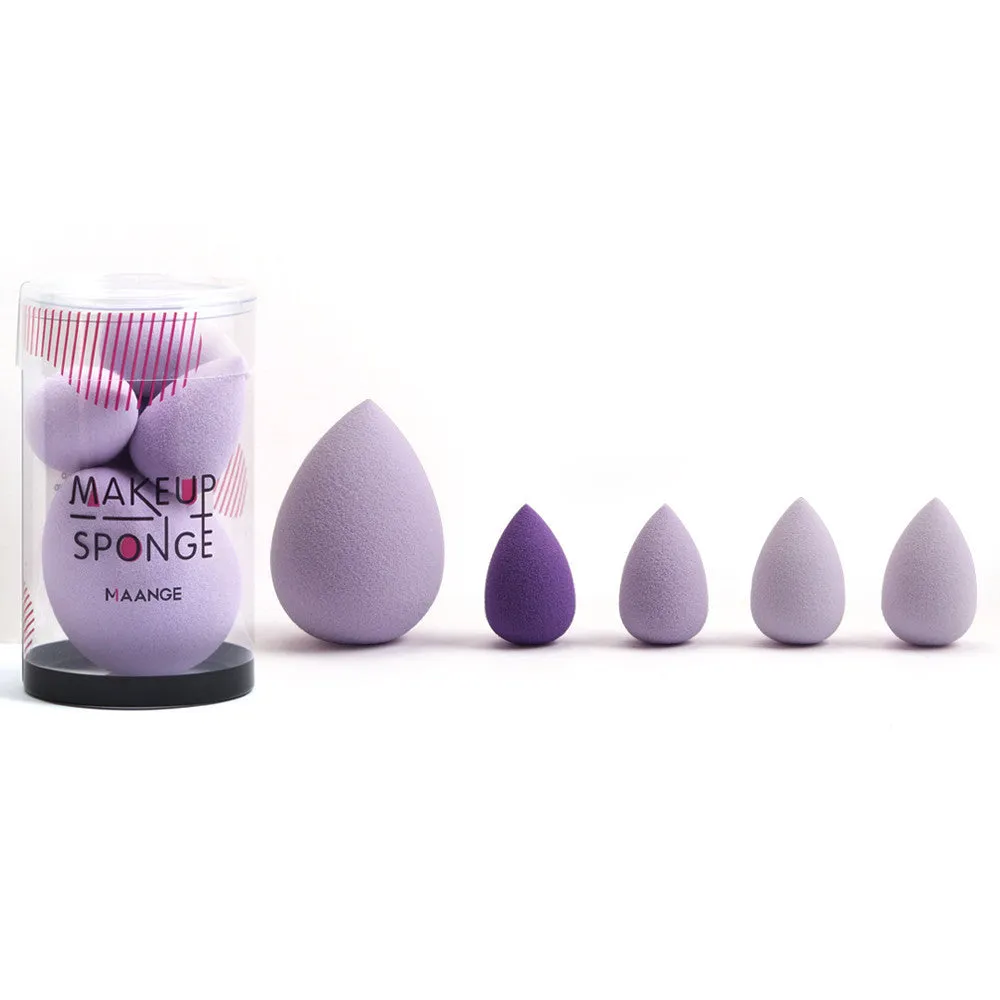 5 pack mini beauty eggs makeup sponges in blue, pink, and purple with multi-surface design