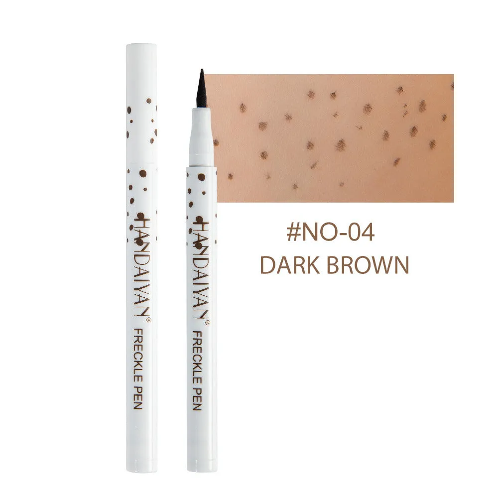 Dark brown waterproof freckle pen with precision tip for natural-looking cosmetic freckles.