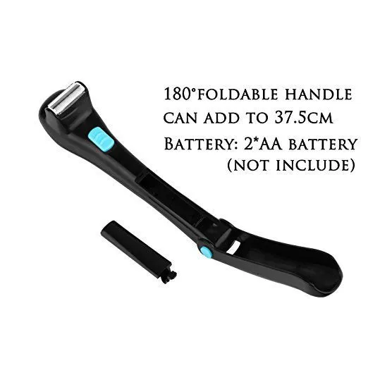 Battery powered back electric shaver with collapsible long handle in black