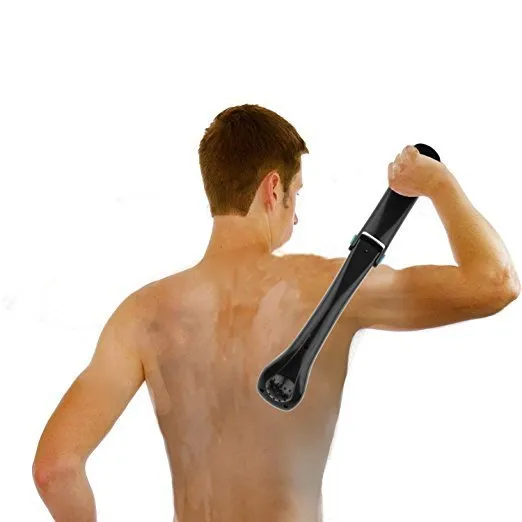 Battery powered back electric shaver with collapsible long handle in black