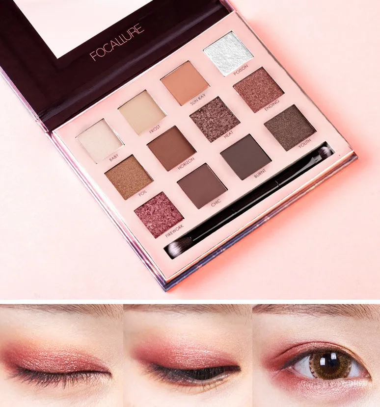Focallure Shining Eyeshadow Palette with 12 colours of shimmer eyeshadow in a compact case