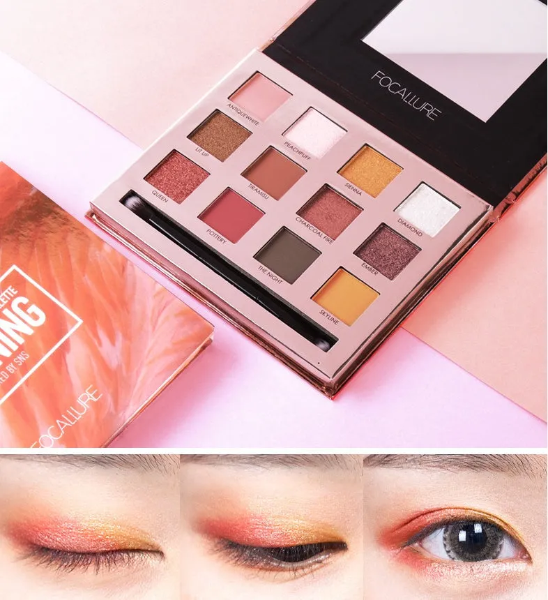 Focallure Shining Eyeshadow Palette with 12 colours of shimmer eyeshadow in a compact case