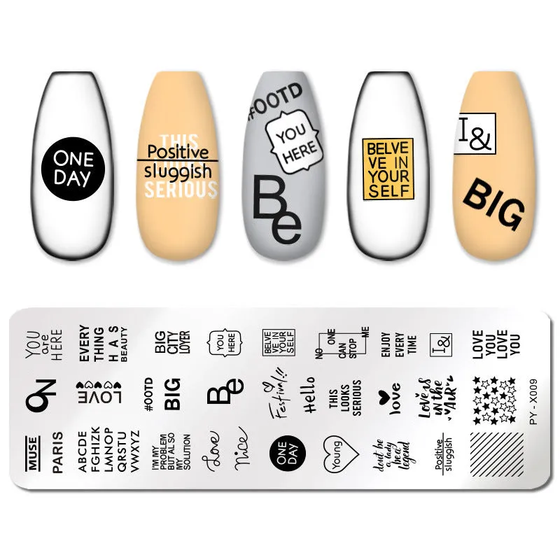 Stainless steel nail printing plate with engraved designs and blue protective film