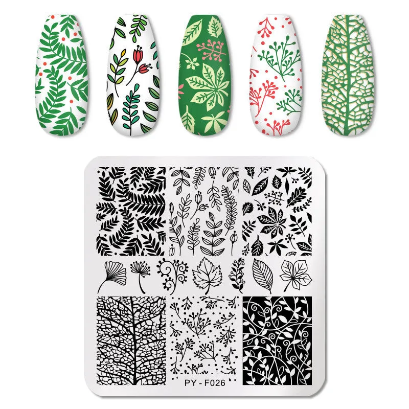 Stainless steel nail printing plate with engraved designs and blue protective film