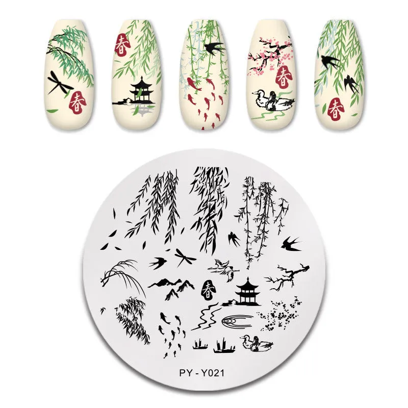 Stainless steel nail printing plate with engraved designs and blue protective film
