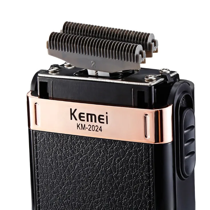 Double mesh razor KM-1102 in black with silver stitch, rechargeable USB, 11.7 cm length