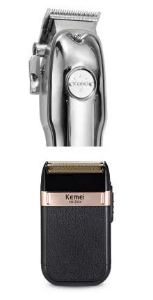 Double mesh razor KM-1102 in black with silver stitch, rechargeable USB, 11.7 cm length