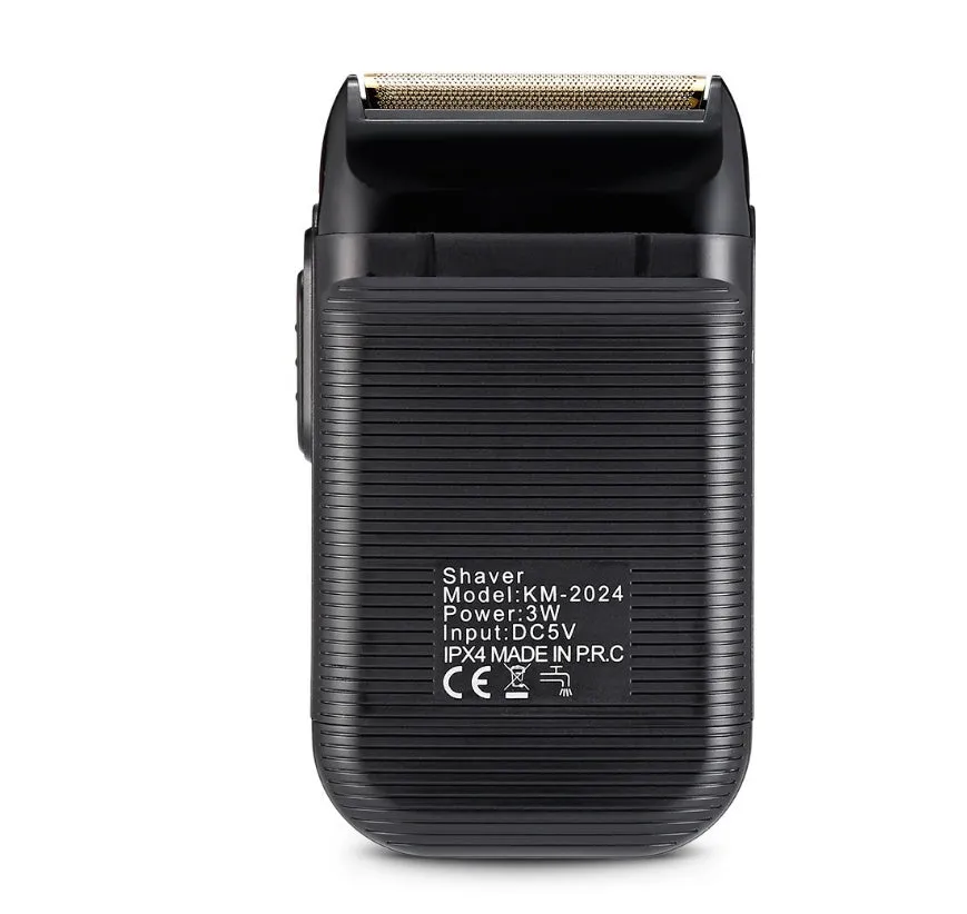 Double mesh razor KM-1102 in black with silver stitch, rechargeable USB, 11.7 cm length