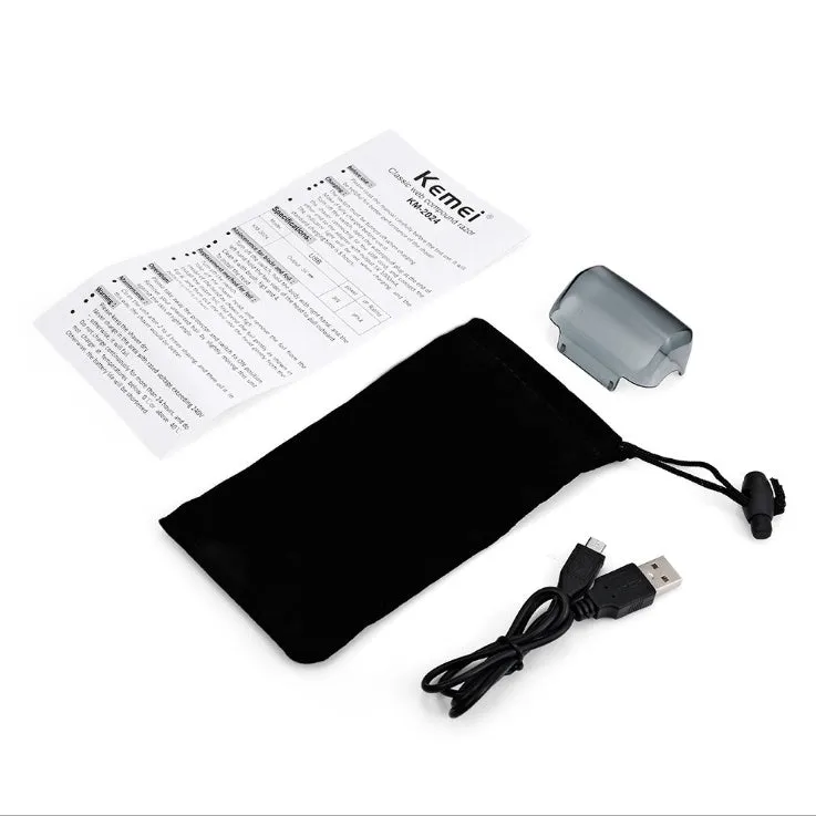 Double mesh razor KM-1102 in black with silver stitch, rechargeable USB, 11.7 cm length