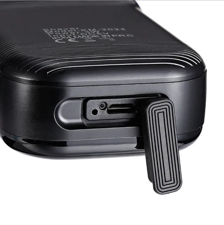 Double mesh razor KM-1102 in black with silver stitch, rechargeable USB, 11.7 cm length