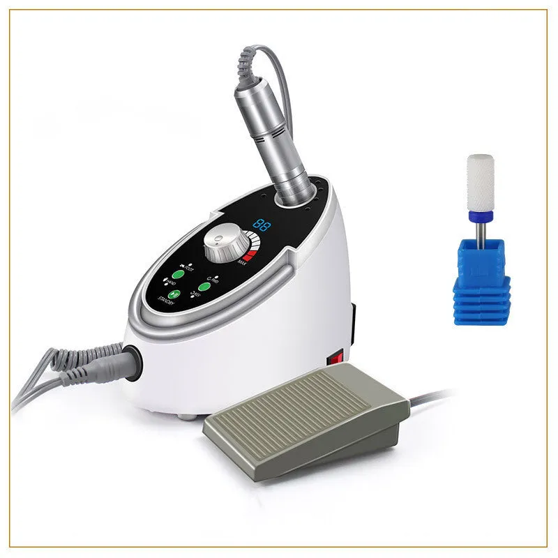 White electric nail polishing machine with digital speed display and foot control
