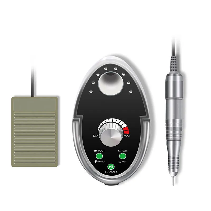 White electric nail polishing machine with digital speed display and foot control