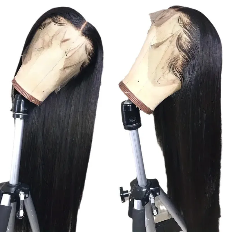 Women's front lace wig in high temperature fibre, black colour, 16 inch length