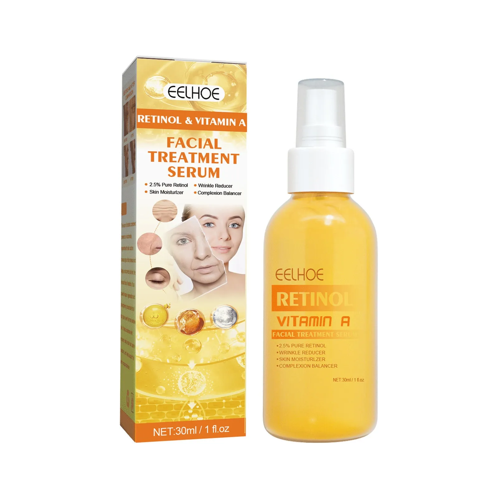 30ml retinol anti-wrinkle essence spray in boxed packaging for face and eye area
