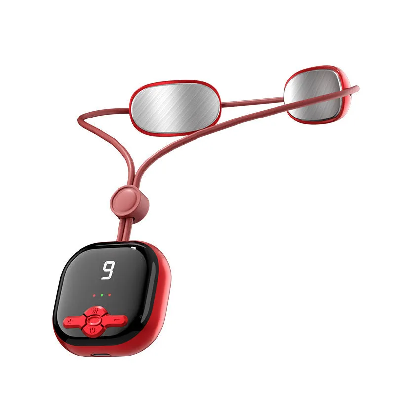 Mini Neck Massager with hot compress and EMS, rechargeable USB, in red and grey colour options