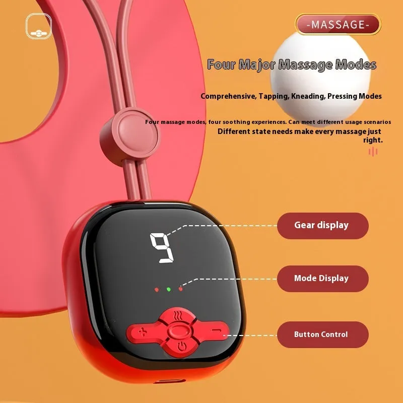 Mini Neck Massager with hot compress and EMS, rechargeable USB, in red and grey colour options
