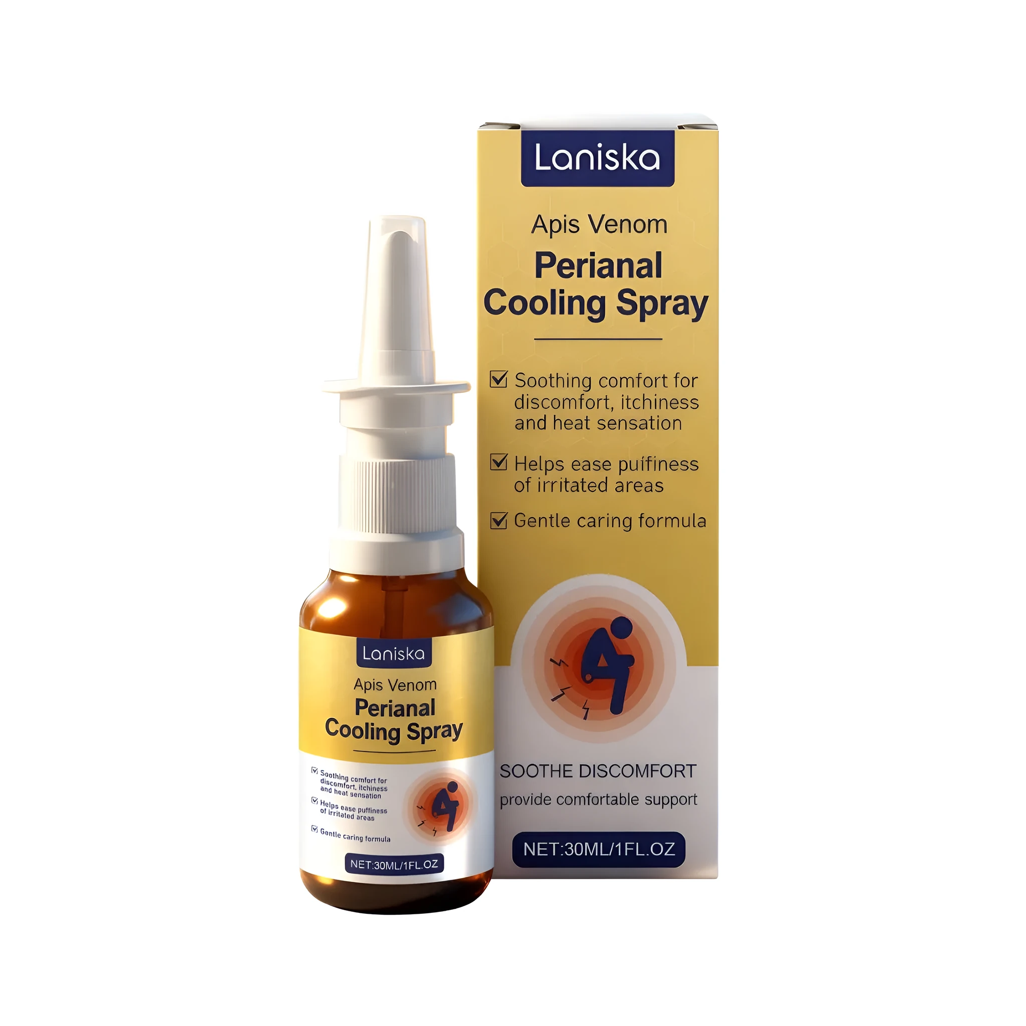 30ml perianal cooling spray bottle with menthol and witch hazel for soothing haemorrhoid relief