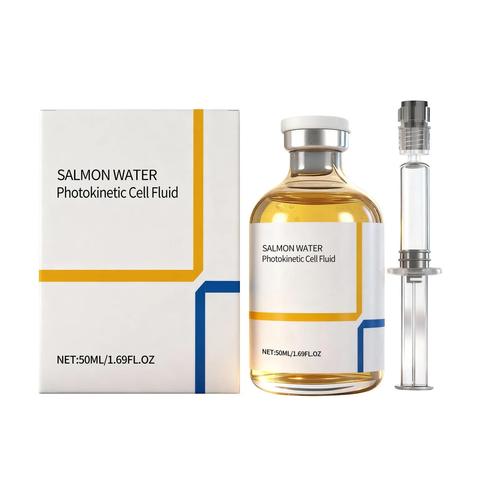 50ml facial essence ampoule tube with collagen, salmon extract, and glass bottle