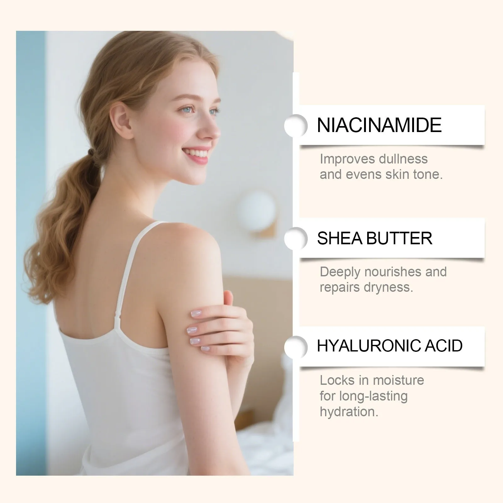 Daily moisturising body lotion 50g non-sticky hydrating formula in white tube for all skin types