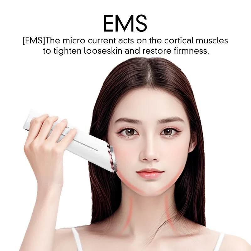 White plastic eye lifting and tightening beauty instrument massager with vibration and colour light, USB charging cable