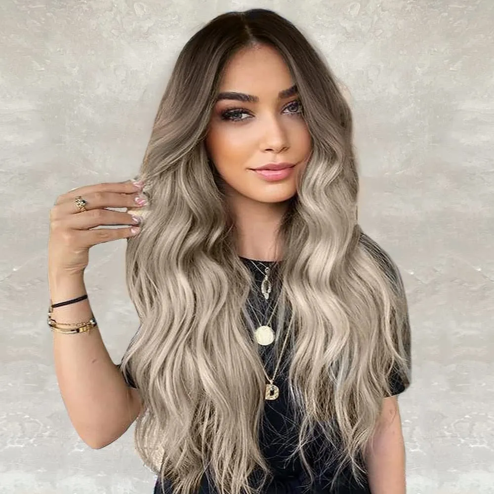 Front lace wig with medium large wavelength curly hair and long bangs for ladies in style shown