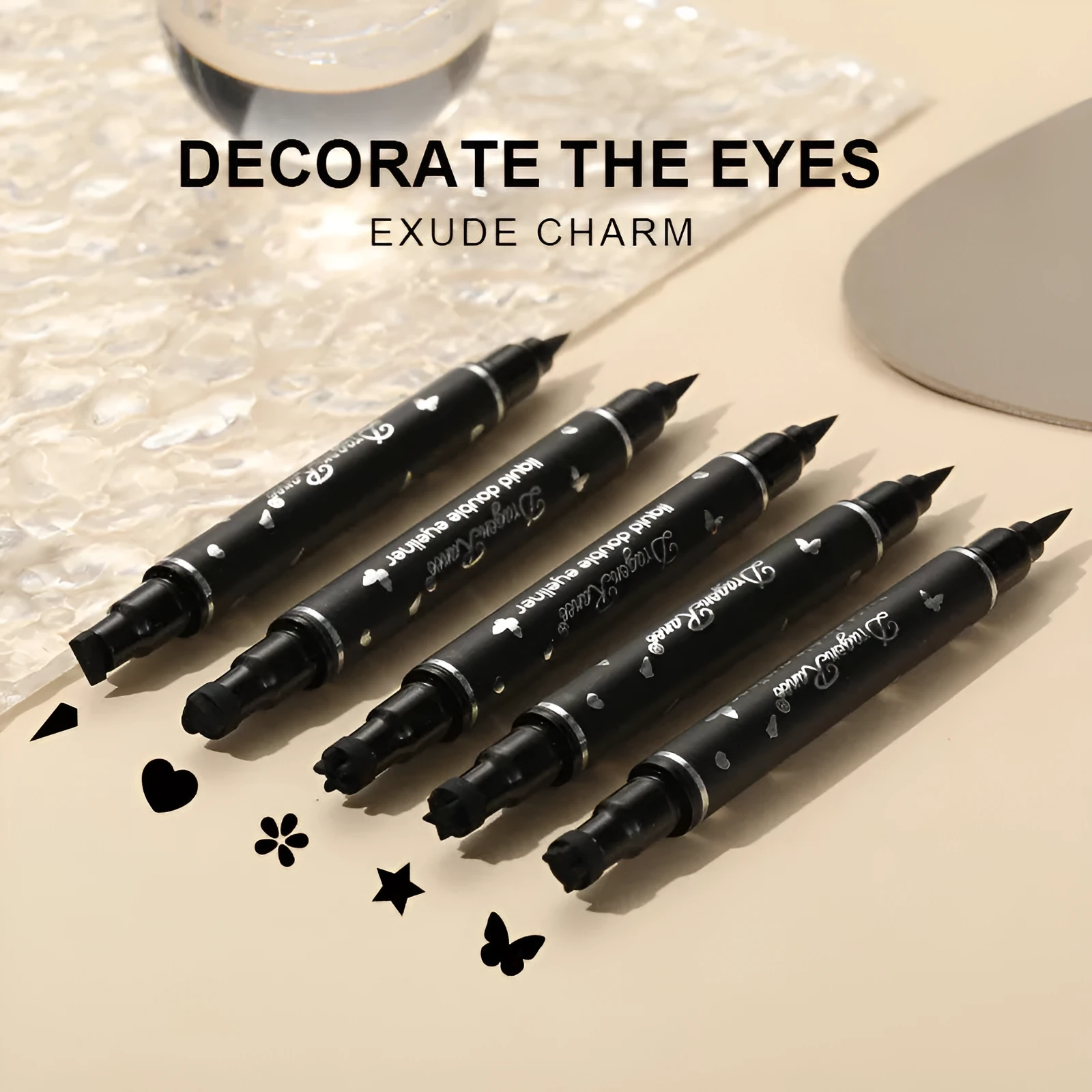 XINGX double-headed eyeliner set with gold, black, and charcoal black pencils in 5 boxes