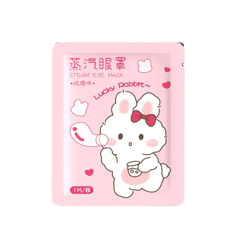 Cartoon steam eyeshade with rabbit and bear design, hot compress cotton eye mask for eye fatigue relief